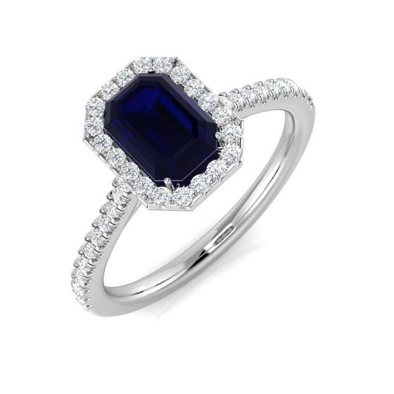 1.26ct SI1/G Emerald cut Blue Sapphire Gemstone Ring in Platinum