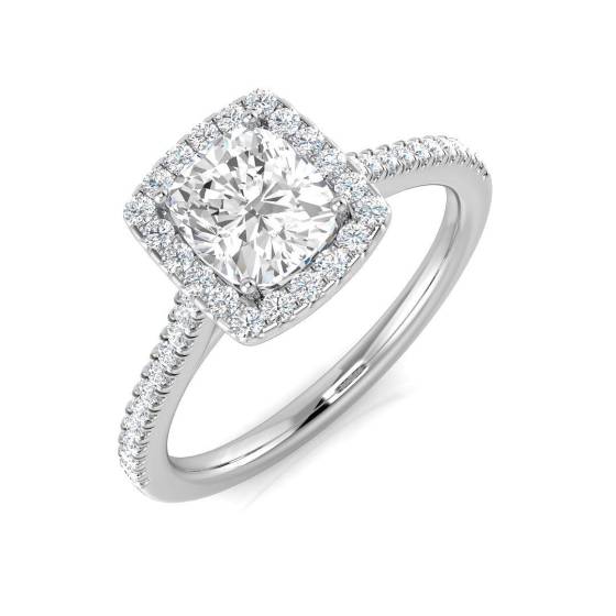 1.21ct SI1/G Cushion cut Diamond Halo Ring in Platinum