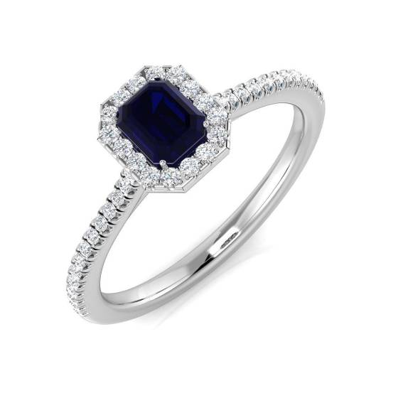 0.54ct SI1/G Radiant cut Blue Sapphire Gemstone Ring in Platinum