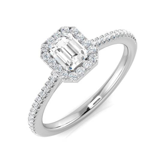 0.55ct SI1/G Emerald cut Diamond Halo Ring in Platinum