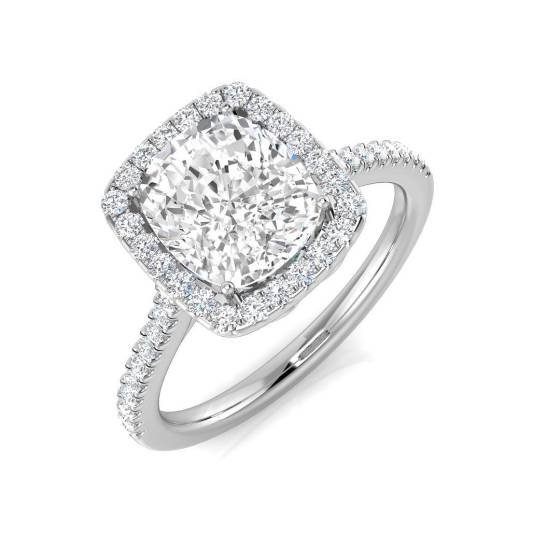 2.46ct SI1/G Cushion cut Diamond Halo Ring in Platinum