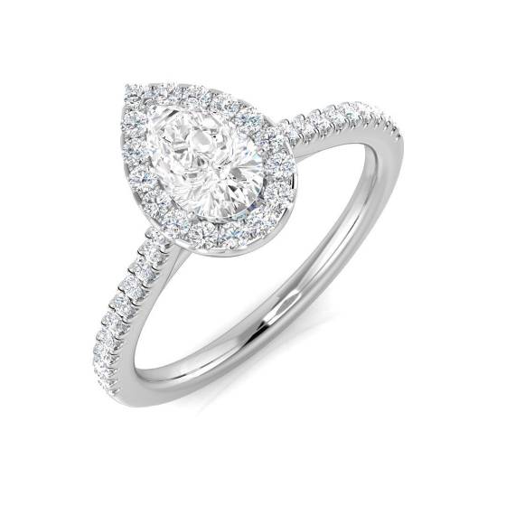 0.72ct SI1/G Pear cut Diamond Halo Ring in Platinum