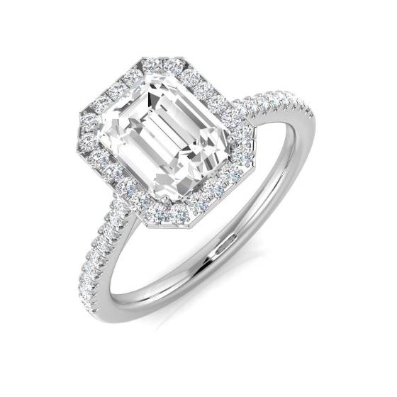 1.76ct SI1/G Emerald cut Diamond Halo Ring in Platinum