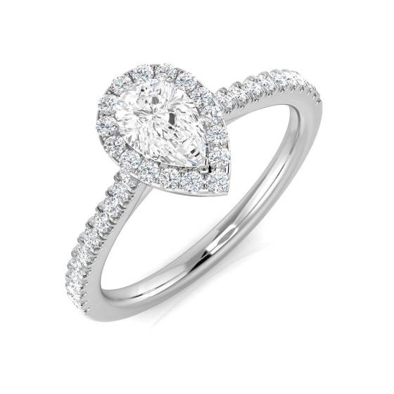 0.62ct SI1/G Pear cut Diamond Halo Ring in Platinum