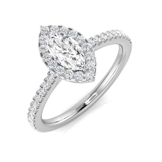 0.65ct SI1/G Marquise cut Diamond Halo Ring in Platinum