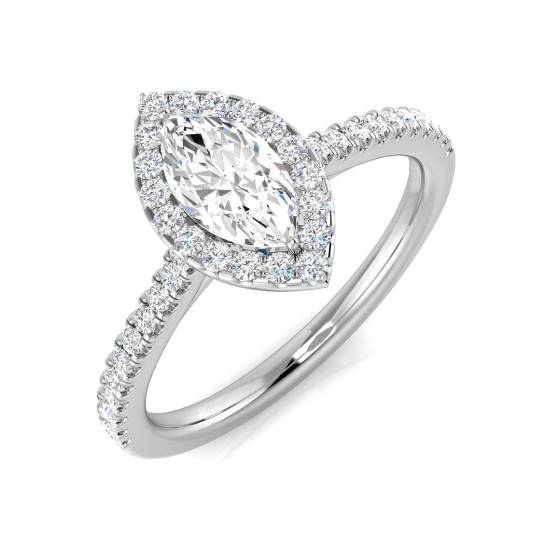 0.77ct SI1/G Marquise cut Diamond Halo Ring in Platinum