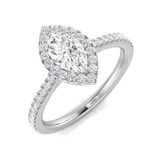 0.76ct SI1/G Marquise cut Diamond Halo Ring in Platinum