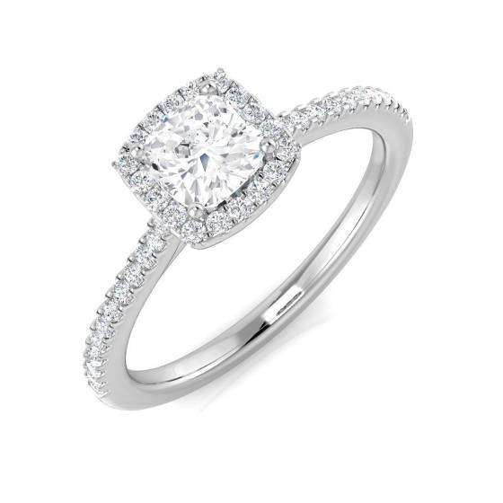 0.64ct SI1/G Cushion cut Diamond Halo Ring in Platinum