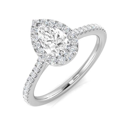 0.72ct SI1/G Pear cut Diamond Halo Ring in Platinum