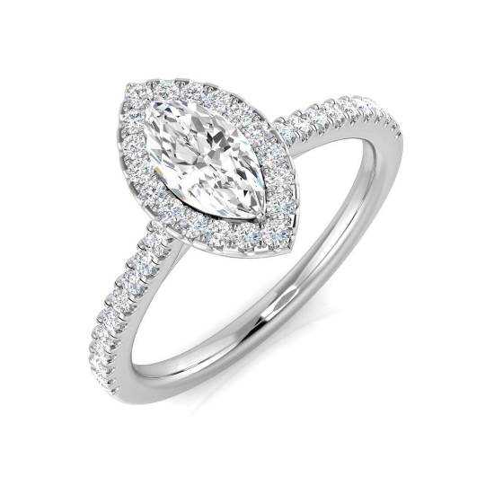 0.76ct SI1/G Marquise cut Diamond Halo Ring in Platinum