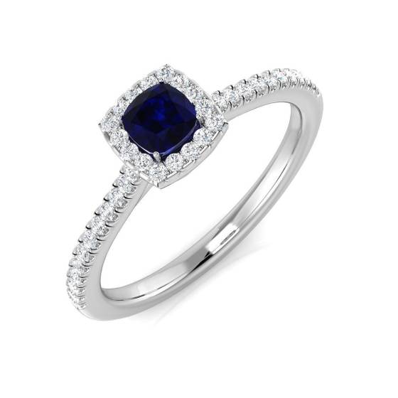 0.45ct SI1/G Cushion cut Blue Sapphire Gemstone Ring in Platinum