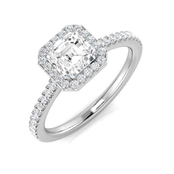 0.95ct SI1/G Cushion cut Diamond Halo Ring in Platinum