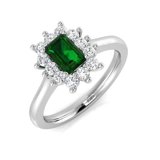 0.95ct SI2/G Emerald cut Green Emerald Gemstone Ring in Platinum