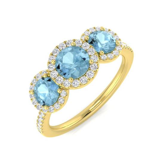 1.09ct SI2/G Round cut Aquamarine Gemstone Ring in 18k Yellow Gold