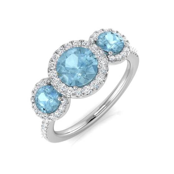 1.39ct SI2/G Round cut Aquamarine Gemstone Ring in Platinum