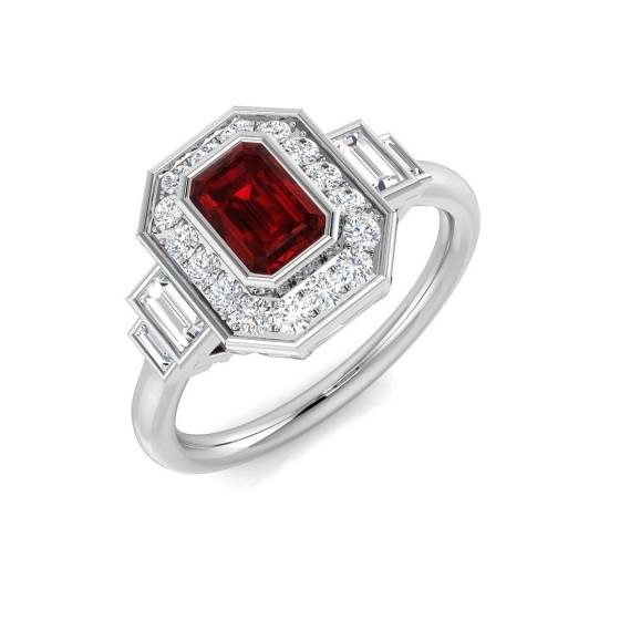 0.95ct SI2/G Emerald cut Ruby Gemstone Ring in Platinum