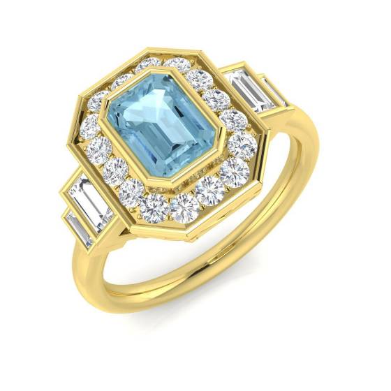 1.42ct SI2/G Emerald cut Aquamarine Gemstone Ring in 18k Yellow Gold