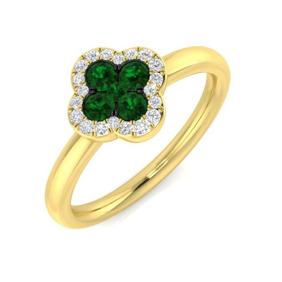 0.38ct SI2/G Round cut Green Emerald Gemstone Ring in 18k Yellow Gold