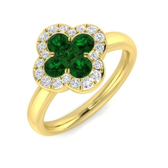 0.80ct SI2/G Round cut Green Emerald Gemstone Ring in 18k Yellow Gold