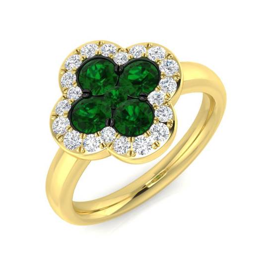 1.19ct SI2/G Round cut Green Emerald Gemstone Ring in 18k Yellow Gold