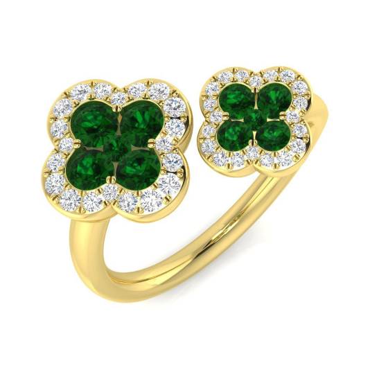 0.90ct SI2/G Round cut Green Emerald Gemstone Ring in 18k Yellow Gold