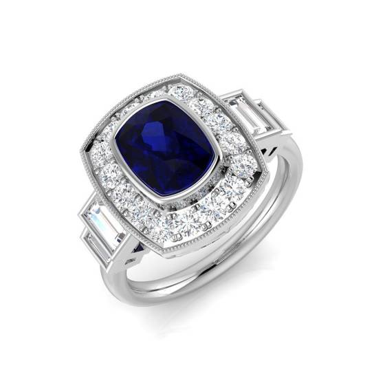 2.58ct SI2/G Cushion cut Blue Sapphire Gemstone Ring in Platinum