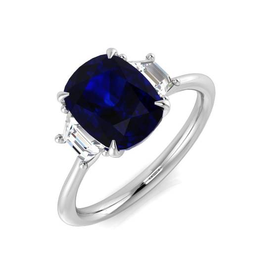 2.95ct SI1/G Cushion cut Blue Sapphire Gemstone Ring in Platinum