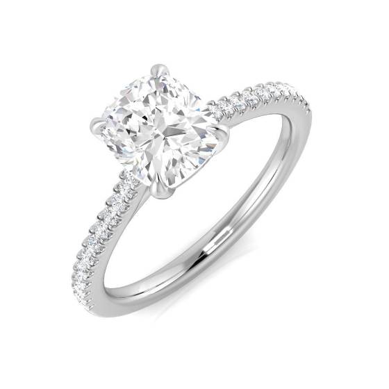 1.70ct SI1/G Cushion cut Shoulder Set Engagement Ring in Platinum