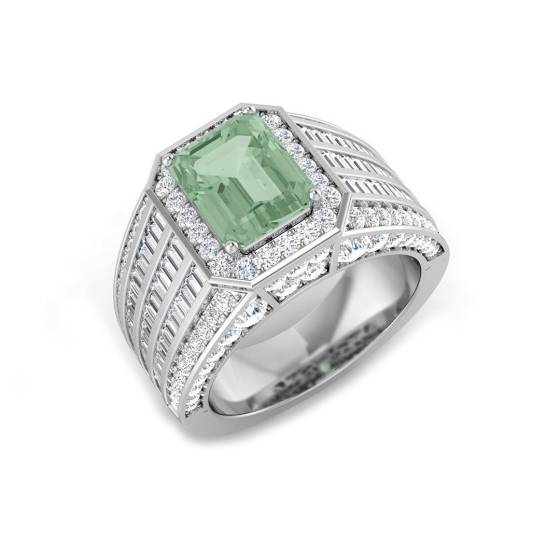 4.45ct SI2/G Emerald cut Green Amethyst Gemstone Ring in 9k White Gold