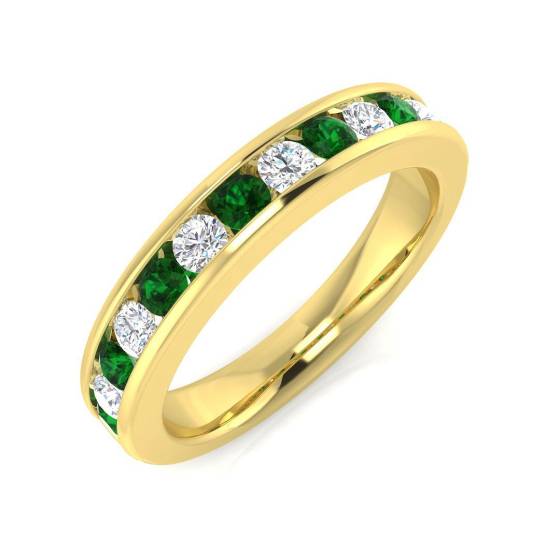 0.58ct SI2/G Round cut Green Emerald Gemstone Ring in 18k Yellow Gold