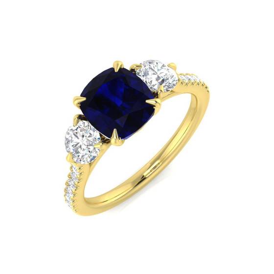 2.30ct SI1/G Cushion cut Blue Sapphire Gemstone Ring in 18k Yellow Gold