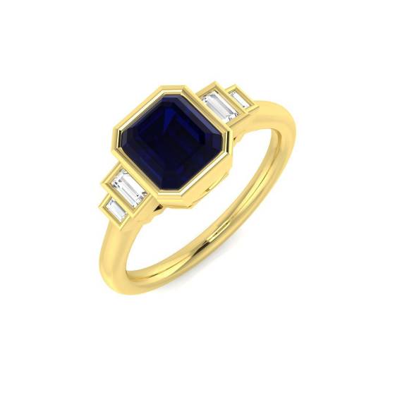 1.55ct SI2/G Cushion cut Blue Sapphire Gemstone Ring in 18k Yellow Gold