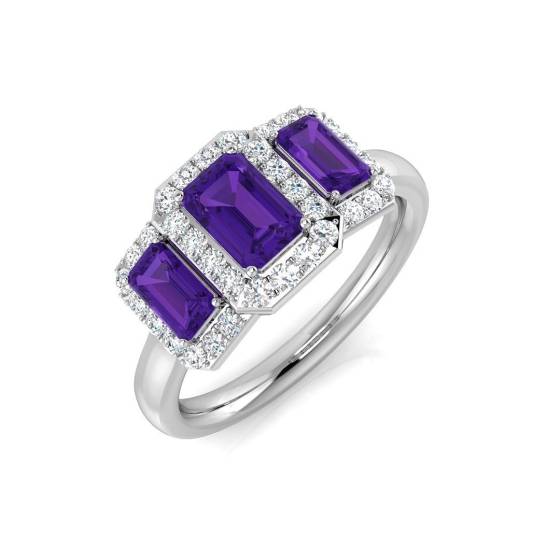 1.37ct I1/G Emerald cut Amethyst Gemstone Ring in 9k White Gold