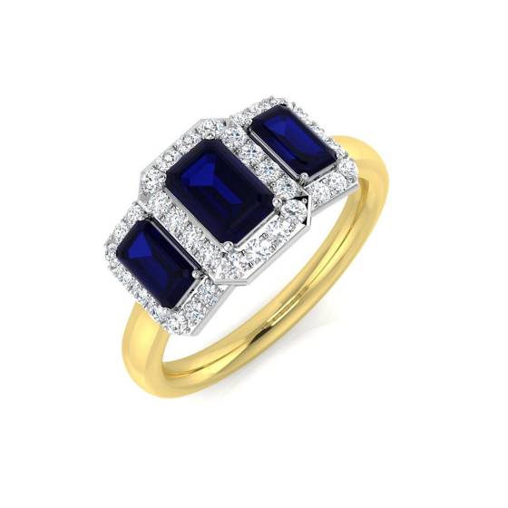 1.48ct SI2/G Emerald cut Blue Sapphire Gemstone Ring in 18k Yellow Gold