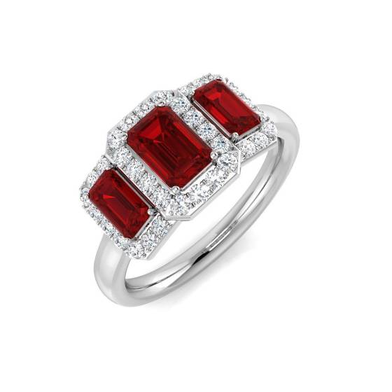 1.60ct SI2/G Emerald cut Ruby Gemstone Ring in Platinum