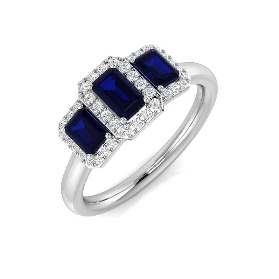 1.24ct SI2/G Emerald cut Blue Sapphire Gemstone Ring in Platinum