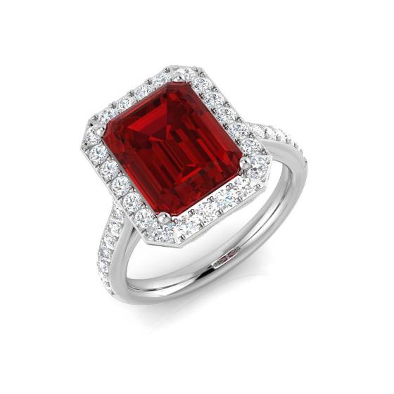 3.73ct SI2/G Emerald cut Ruby Gemstone Ring in Platinum