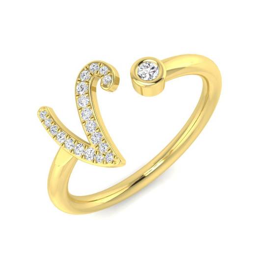 0.11ct SI2/G Round cut Diamond Initials Ring in 9k Yellow Gold