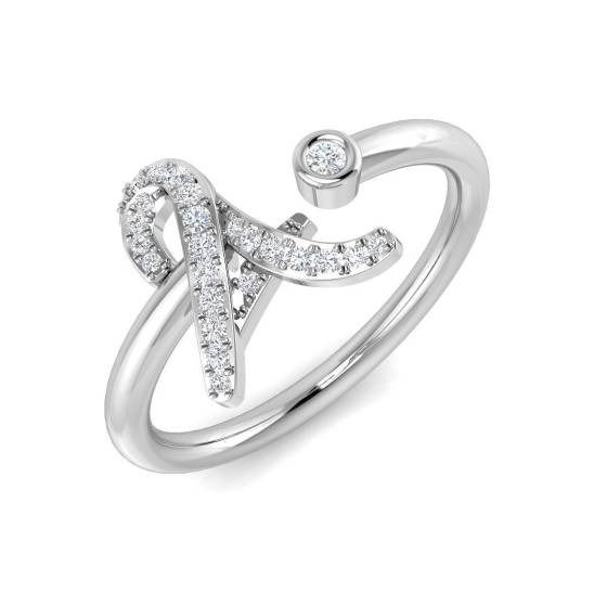 0.15ct SI2/G Round cut Diamond Initials Ring in 9k White Gold