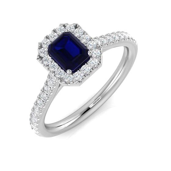 0.85ct SI2/G Emerald cut Blue Sapphire Gemstone Ring in Platinum