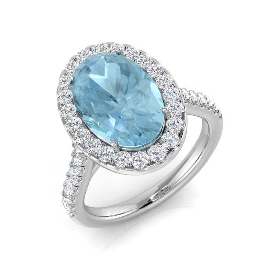 4.13ct SI2/G Oval cut Aquamarine Gemstone Ring in Platinum