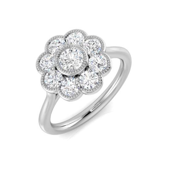 0.98ct I1/G Round cut Diamond Vintage Ring in 9k White Gold