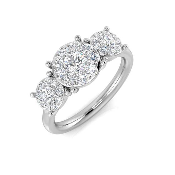 0.74ct I1/G Round cut Diamond 3 Stone Ring in 9k White Gold