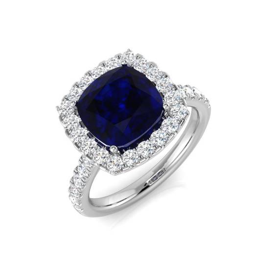 4.88ct SI2/G Cushion cut Blue Sapphire Gemstone Ring in Platinum