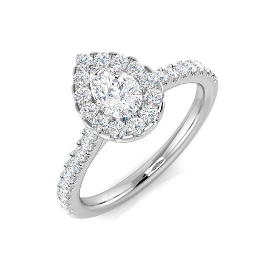 0.89ct SI1/G Pear cut Diamond Halo Ring in 18k White Gold