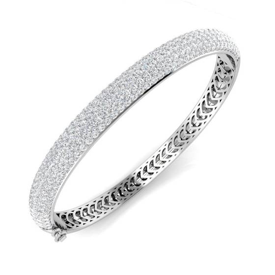 6.05ct SI1/G Round cut Diamonds Pave Bangle in 18k White Gold