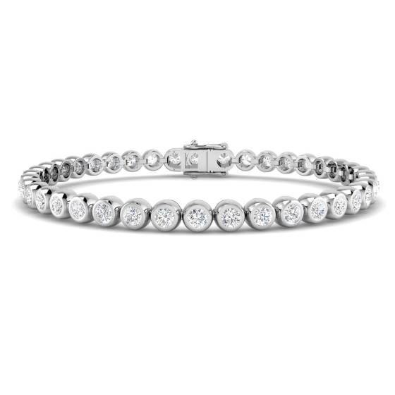 4.01ct SI1/G Round cut Diamonds Rubover Tennis Bracelet in 18k White Gold