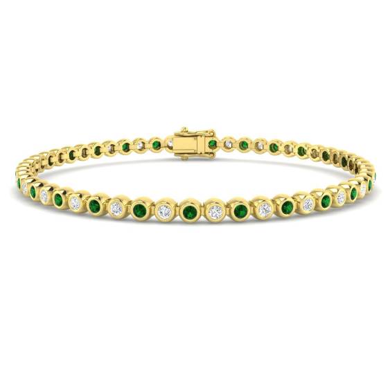 2.14ct SI2/G Round cut Emerald Gemstone Bracelet in 18k Yellow Gold