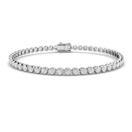 1.97ct SI2/G Round cut Diamonds Rubover Tennis Bracelet in 9k White Gold