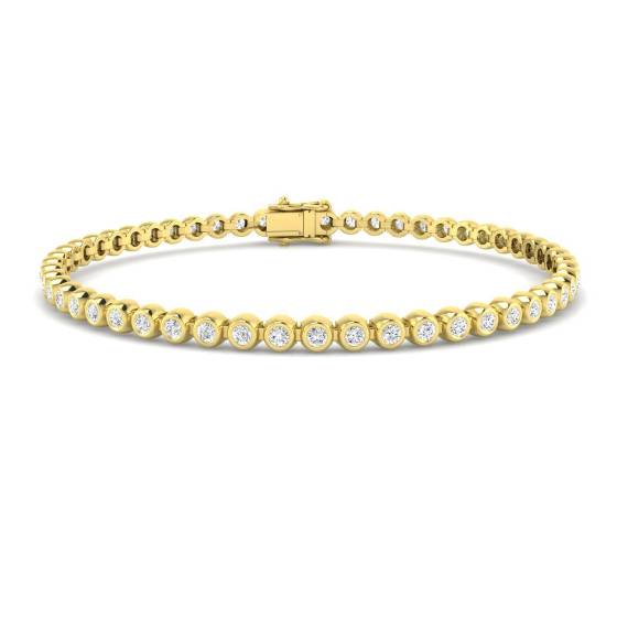 1.97ct SI2/G Round cut Diamonds Rubover Tennis Bracelet in 9k Yellow Gold